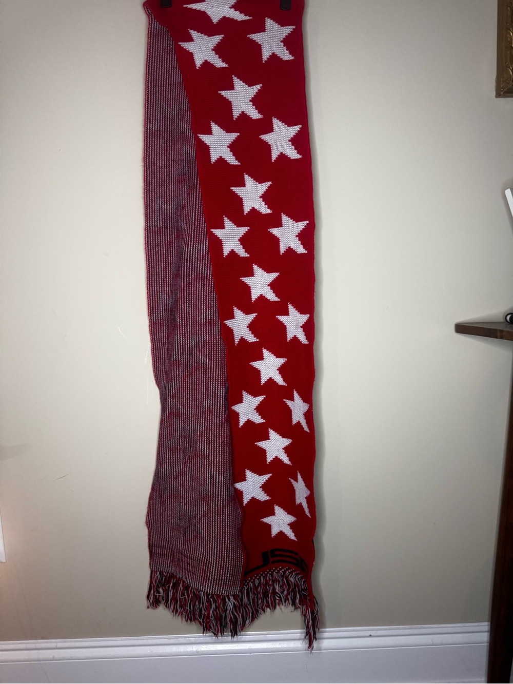 USA Red Star Knit Scarf with White Stars